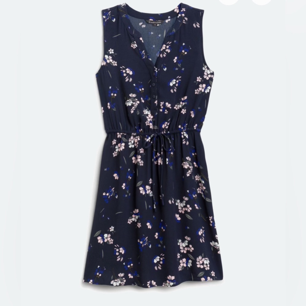 41 Hawthorne Floral Tie Waist Navy Sleeveless Dress